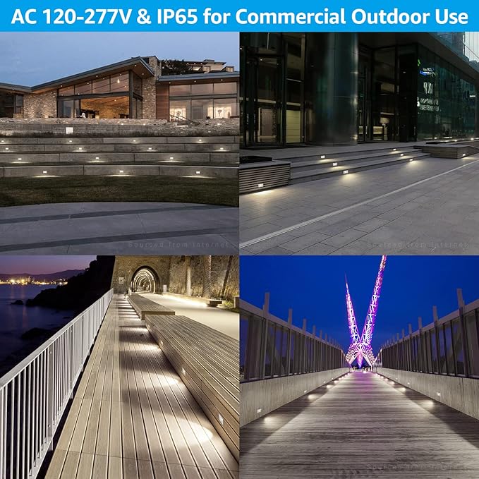 LEONLITE 3CCT LED Step Lights 120V-277V, 150LM 2.5W Dimmable Horizontal Stair Lights Indoor Outdoor IP65, CRI90 & ETL, 2700K/3000K/4000K Selectable Zinc Alloy Staircase Lights, White, 6 Pack