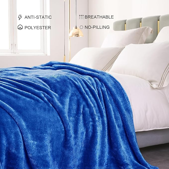 Exclusivo Mezcla Fuzzy Plush Fleece Bed Blanket Twin XL Size, Cobalt Blue | 90x66 Inches, Super Soft and Cozy Bed Blanket, Fluffy Blanket for Bed, College Dorm Room Essentials, All Season