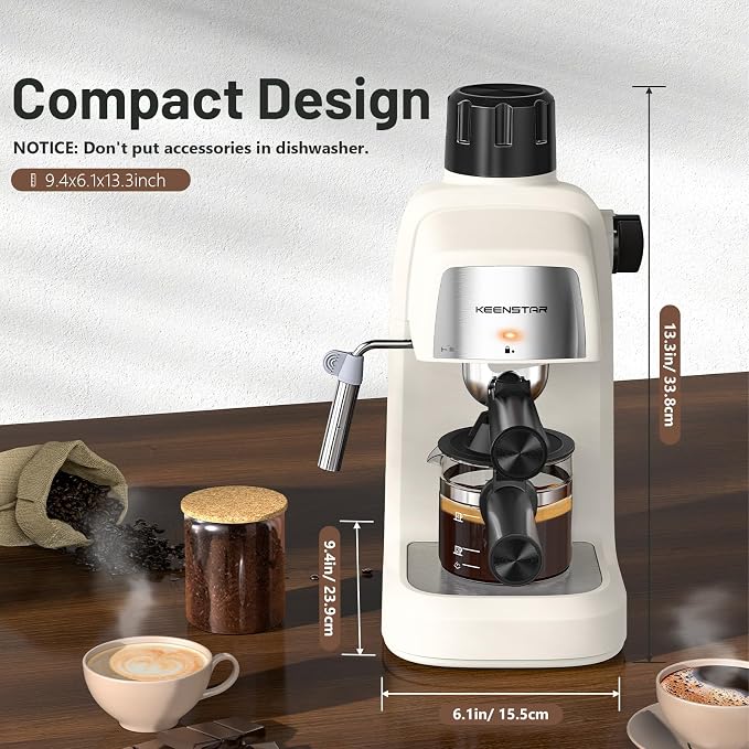 KEENSTAR 3.5Bar Espresso Machine with Milk Frother, 800W Compact Espresso and Cappuccino Maker, Preheating Function, 4-Cup Espresso Maker for Latte or Cappuccino, Gift for Coffee Lovers Upgrade | Milk Frother, 800W Fast Heating, Brew Latte & Cappuccino...