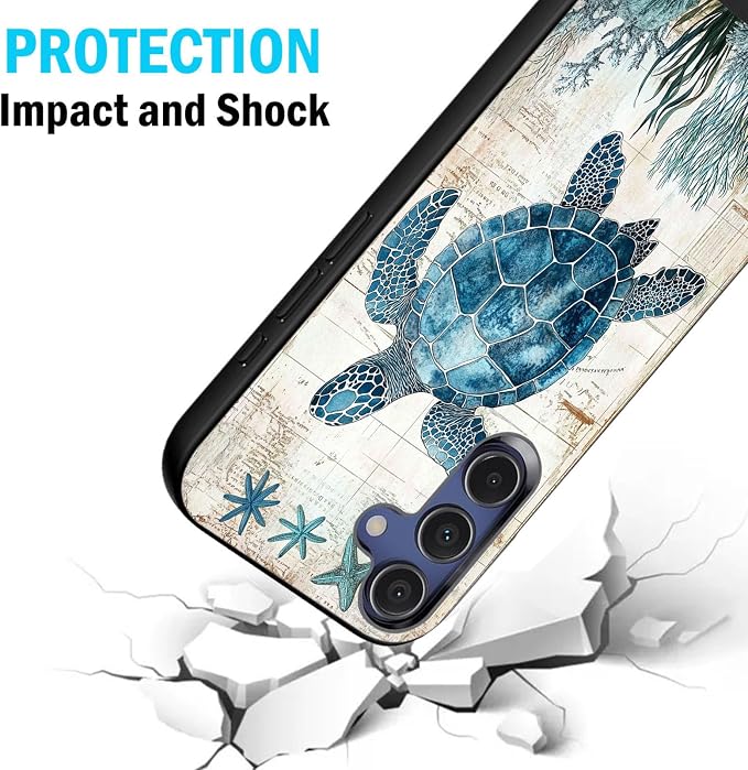 Designed for Galaxy S24 FE Phone Case,Slim Silicone Shockproof Protective Case for Galaxy S24 FE 6.7 inch,Sea Turtle Illustration
