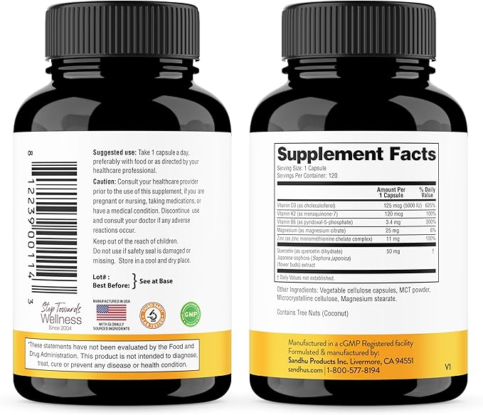 Vitamin D3 K2 5000 IU 120 Capsules (Pack of 3)| with Zinc, Magnesium & Quercetin | 5000IU of D3, 120mcg K2 | Superior Absorption, Supports Natural Energy, Immune, Bone & Muscle Health for Men & Women