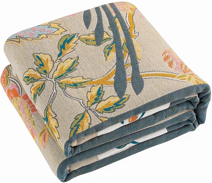 XIBLC Boho Blanket, 100% Cotton Farmhouse Decorative Throw Blanket, 50"x60" Reversible Bohemian Throw Blanket, Brown All Season Muslin Breathable Woven Blankets Quilt