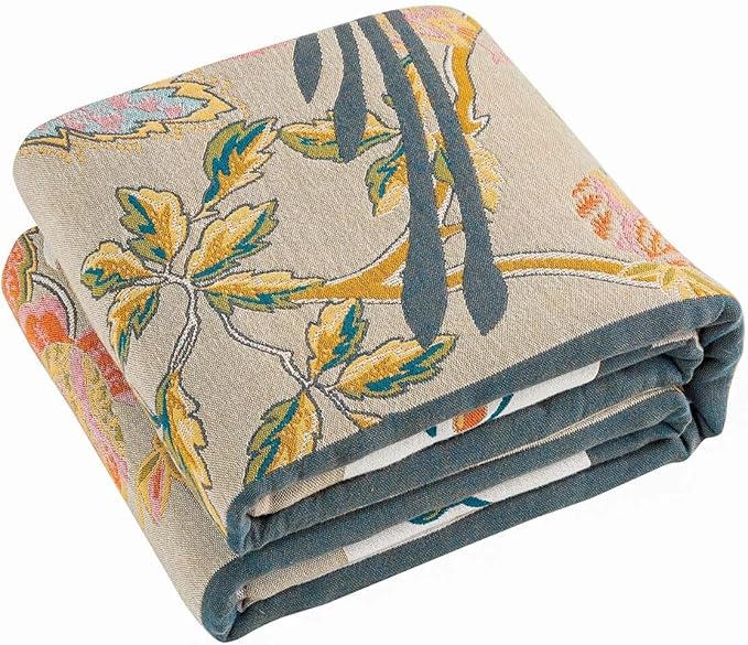 XIBLC Boho Blanket, 100% Cotton Farmhouse Decorative Throw Blanket, 60"x80" Reversible Bohemian Throw Blanket, Brown All Season Muslin Breathable Woven Blankets Quilt