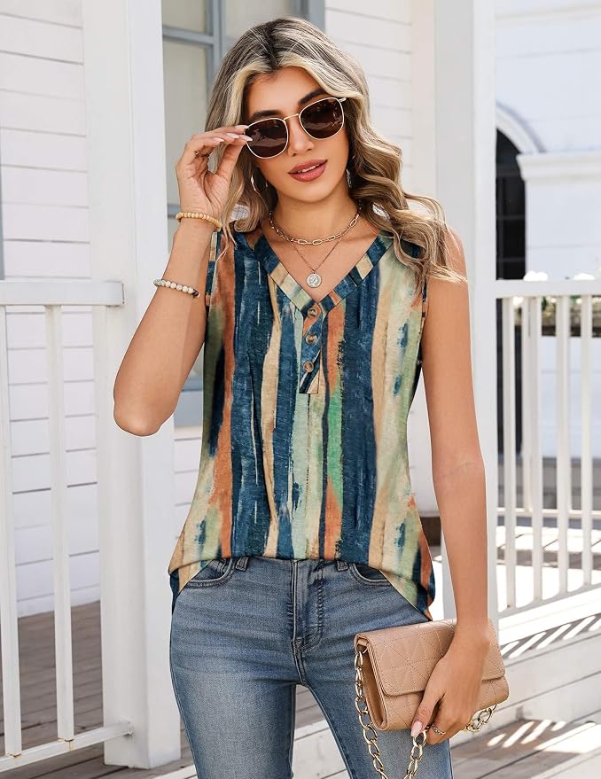 Zeagoo Tank Tops for Women 2026 Summer Top Henley Shirts Dressy Casual Loose Fit V-Neck Button Down Sleeveless Tshirt Blouse