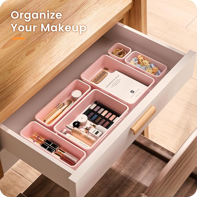 【Military Grade】A-LuGei Drawer Organizer,【】Makeup organizer,【Holds 177 Items】Bathroom Organizers and Storage,Organization and Storage,Desk Drawer Organizer for Vanity【Pink】