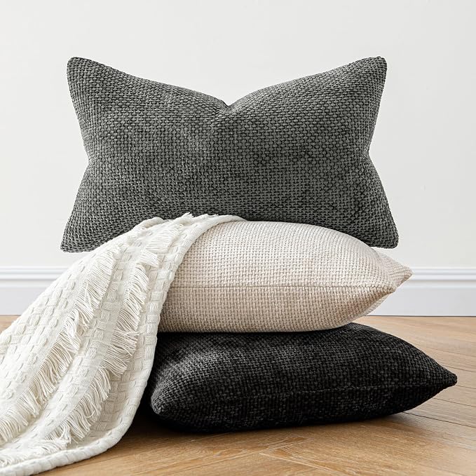 MIULEE Decorative Couch Throw Pillow Covers 16x16 Inch Neutral Beige 2 Pack | Modern Boho Accent, Soft Chenille Pillow Covers, Farmhouse Cushion Cases for Home Decor Bed Sofa Living Room