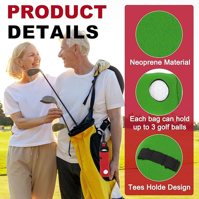 uxcell Golf Ball Carry Bag, Waist-Mounted Storage Bag Neoprene Golf Tee Holder Pouch with Lightweight Hook for Men and Women