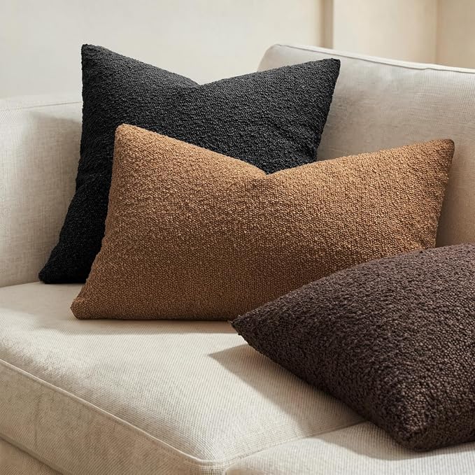MIULEE 12x20 Decorative Lumbar Boucle Couch Pillow Covers Cocoa Brown | Set of 2 Textured Neutral Fall Autumn Throw Pillow Covers, Accent Solid Pillowcases, Sofa Living Room Home Decor