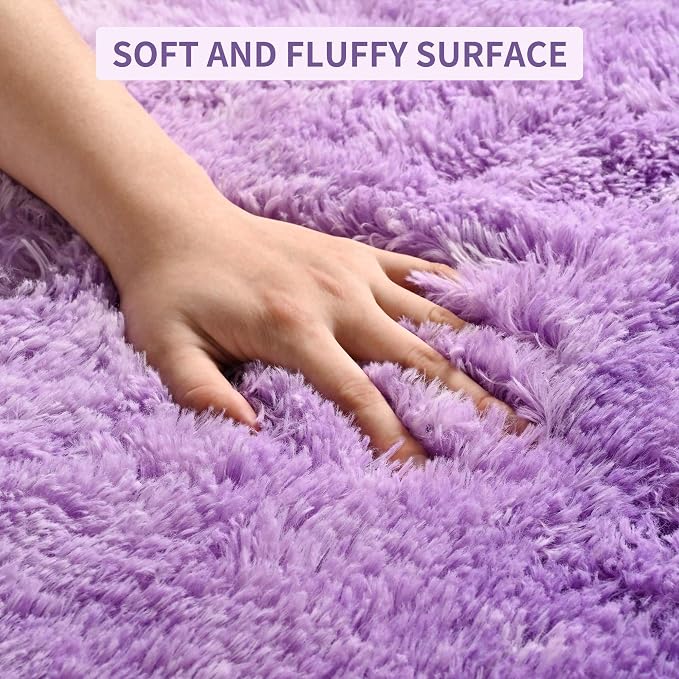 Tepook Fluffy Large Rugs for Living Room, Area Rug 6x9 Soft Carpet for Bedroom, Modern Shaggy Rug for Kids Boys Girls, Plush Indoor Nursery Home Decor Rug with Non-Slip Bottom, Purple and Blue