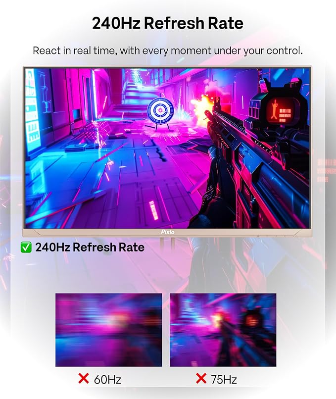 Pixio PX249 Wave Pink Rose Gold 24 inch 240Hz Refresh Rate FHD 1080p Resolution Fast IPS Panel 1ms GTG Response Time Built-in Speakers Gaming Monitor with Adaptive Sync