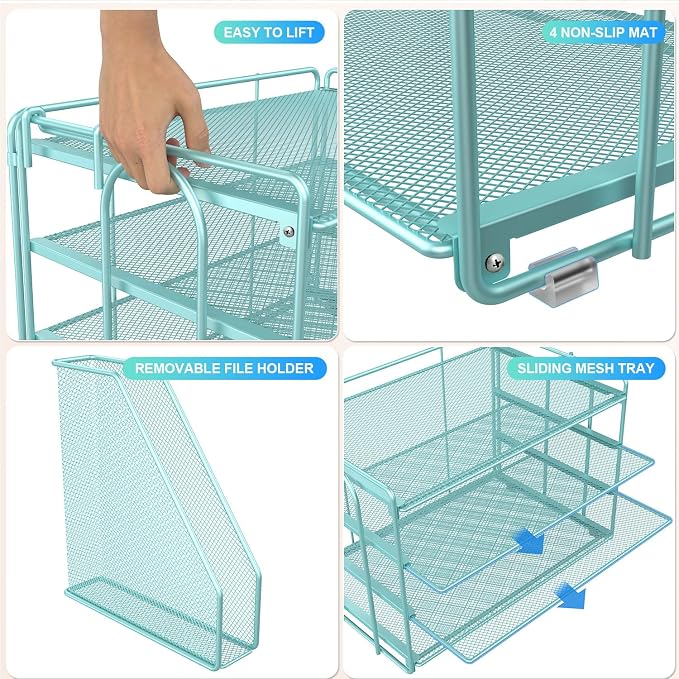 gianotter 4-Tier Paper Organizer With Magazine Holder | Desk Organizers and Accessories, File Organizer for Office Supplies Storag (Blue, 4-Tier)