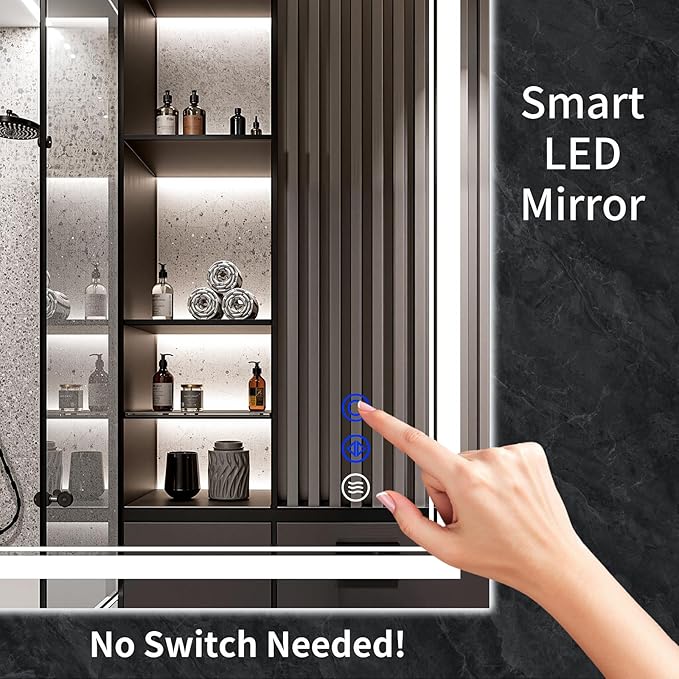 36"x36" LED Bathroom Mirror with Anti-Fog, Stepless Dimmable Lights, 3 Color Modes, Shatter-Proof Tempered Glass,Waterproof Design