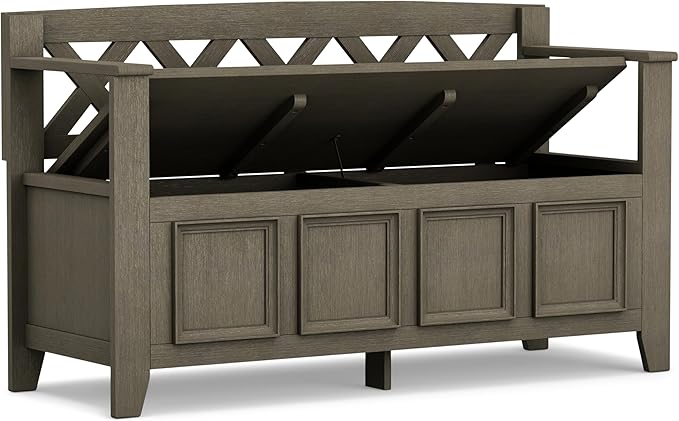 SIMPLIHOME Amherst Entryway Storage Bench - 48 inch Wide Solid Wood Hallway Seat in Farmhouse Grey, Transitional Bench for Entryway or Living Room with Lift-Up Lid and Spacious Storage
