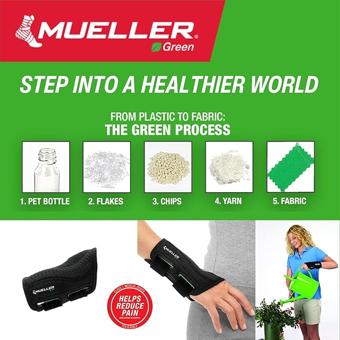 MUELLER Sports Medicine Green Fitted Wrist Brace for Men and Women, Wrist Pain Relief Support, Ideal for Carpal Tunnel, Tendonitis, Arthritis, Black