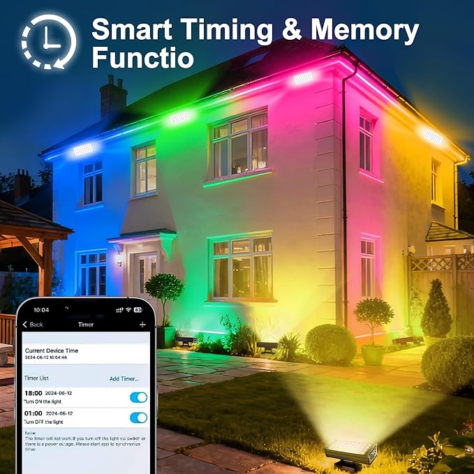 Smart Color Changing Flood Lights Outdoor 360W LED Wall Washer – WiFi App, Voice & Remote Controlled, 2700K-6500K Tunable White, 16M Colors, Linkable Landscape Security Lights (Black)