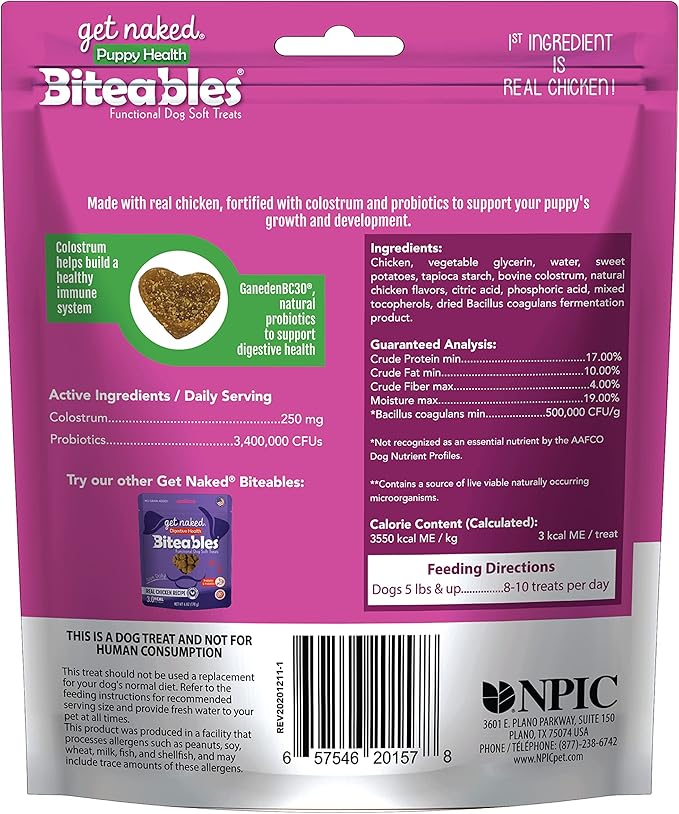 Get Naked 1 Pouch Puppy Health Soft Dog Treats, 6 Oz, Brown (201578) (Pack of 2)