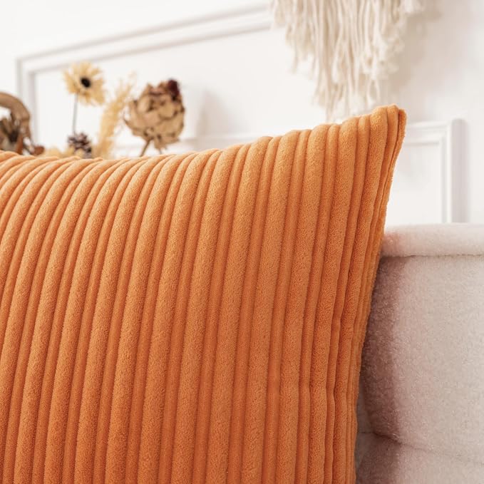 UGASA 12x24 Inch Pillow Cover Pack of 1 Soft Boho Stripe Corduroy Long Rectangle Lumbar Cushion Case Farmhouse Decorative Throw Pilowcase for Bed, Couch, Sofa, Bedroom, Living Room, Orange
