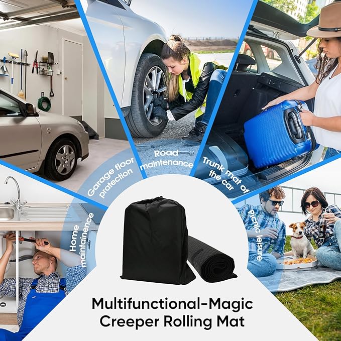 Magical Rolling Creeper Mat with Storge Bag, 58X28 Portable Foldable Mechanics Car Repair Creeper Floor Mat for Low Clearance, Any Vehicle and Road Surfaces