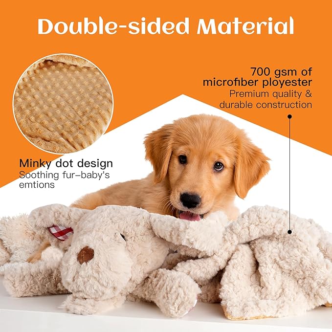 Heartbeat Toy Puppy Heartbeat Blanket for Dog Anxiety Relief, Heartbeat Stuffed Animal for Puppy Calming Aid Behavioral Aid, Comfort Cuddle Toy for Dogs Cats Pets…