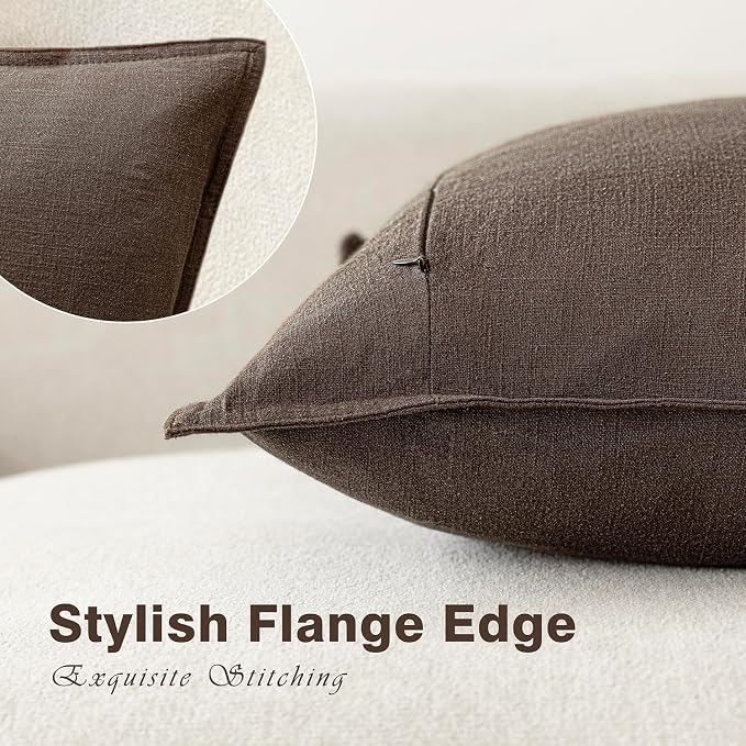 Foindtower Pack of 2, Decorative Linen Solid Throw Pillow Covers Soft Accent Cushion Case Boho Farmhouse Neutral Pillowcase for Couch Sofa Bedroom Living Room Home Decor 18 x 18 Inch Reddish Brown