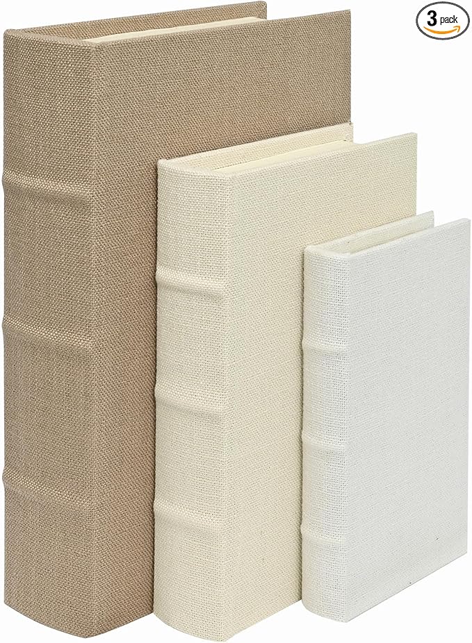 Decorative Book Boxes Set of 3, Linen Storage, 13" | Living Room Decor, Bedroom Decor, Office Decor, Bookshelf Display, Coffee Table, Farmhouse, Rustic, Vintage Style