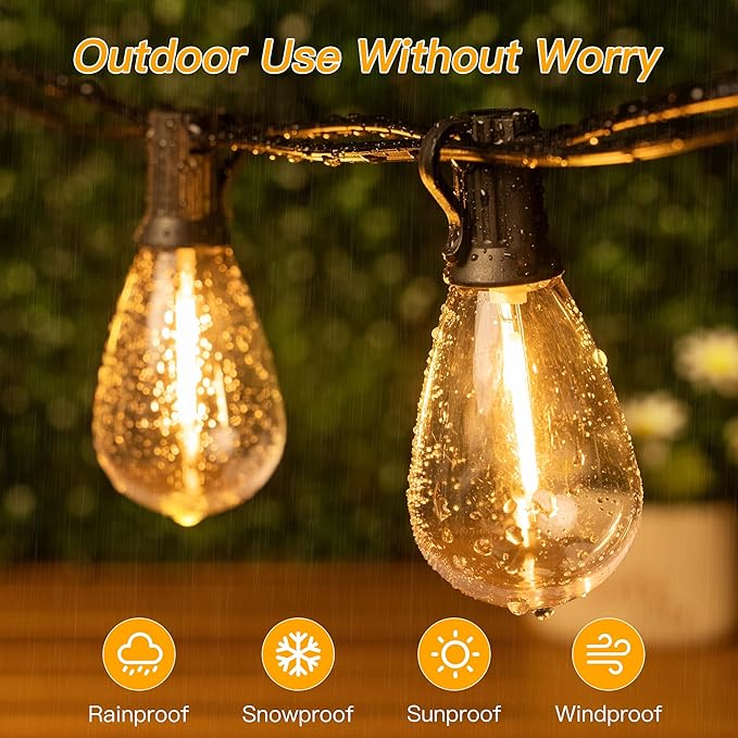Ollny S11 100FT Outdoor String Lights with Remote, Plug in Waterproof Connectable 3 Modes Dimmable Timers Patio Lights with 48+2 LED Spare Bulbs, Dusk to Dawn Outdoor Light for Outside Bistro Yard