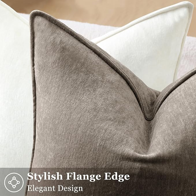 decorUhome Chenille Dark Grey Velvet Throw Pillow Covers 26x26 Set of 2 | Fall Soft Euro Sham Couch Decorative Modern Farmhouse Pillow Cases with Elegant Design for Sofa Bed Living Room Home Decor