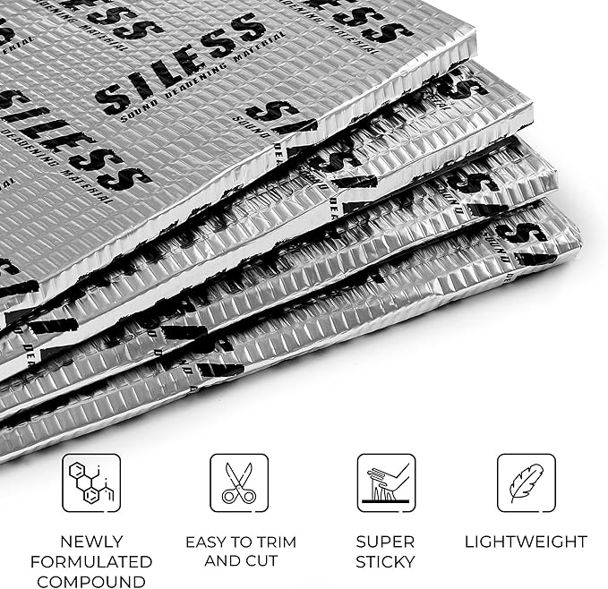 Siless 80 mil (2mm) Car Sound Deadening mat - Butyl Automotive Sound Deadener - Noise Insulation and Vibration Dampening Material 10 sqft (0.95 sqm)