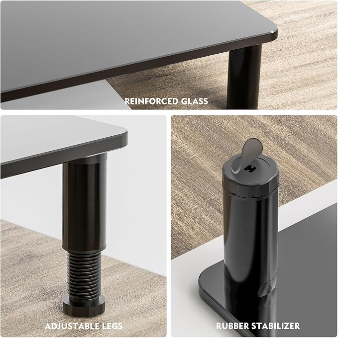 Hemudu 2 Pack Computer Monitor Stand Riser with Height Adjustable Multi Media Desktop Stand for Flat Screen LCD LED TV, Laptop/Notebook/Xbox One, Black HD01B-202