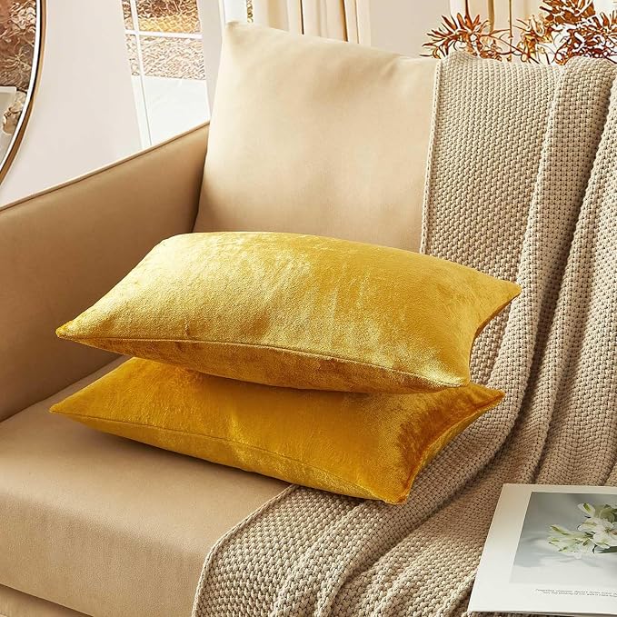 16x24 Pillow Covers Set of 2 Decorative Velvet Throw Pillow Covers,Golden | Luxury Soft Cushion Covers with Invisible Zipper for Couch Sofa Bed Living Room Bedroom Home Decor