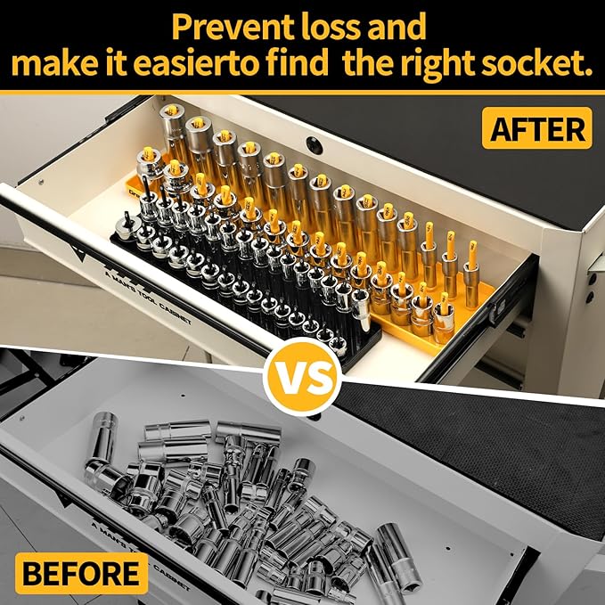 7PCS Socket Organizer Tray Set with Mini Folding Tray, Yellow & Black Magnetic Socket Holder for 1/4", 3/8", 1/2" Drive Metric and SAE Sockets