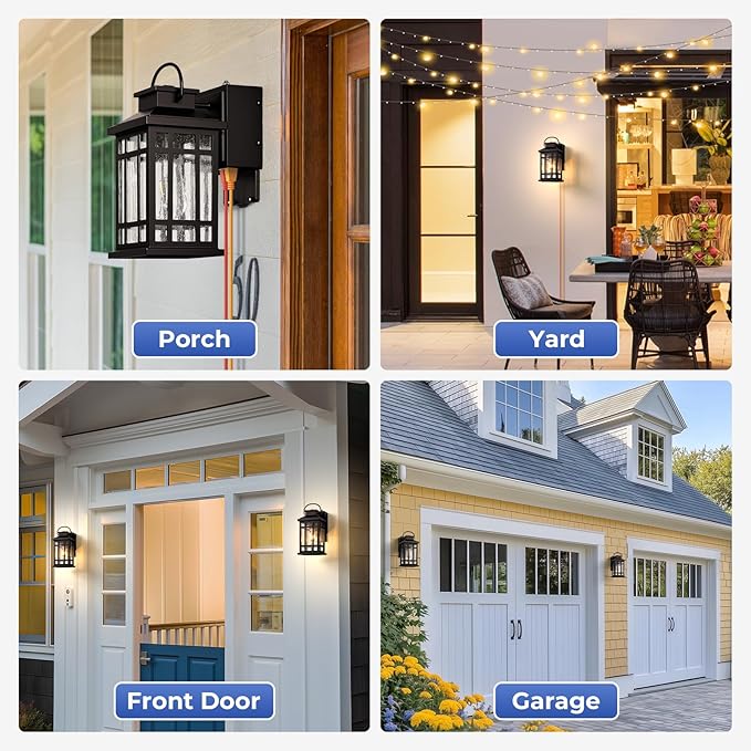 Outdoor Light Fixture Dusk to Dawn, Oil Rubbed Bronze Front Porch Lighting with GFCI Outlet, Modern Patio Lights Outdoor Waterproof and Anti-Rust, 2-Pack Outside Lantern Lights with E26 Sockt