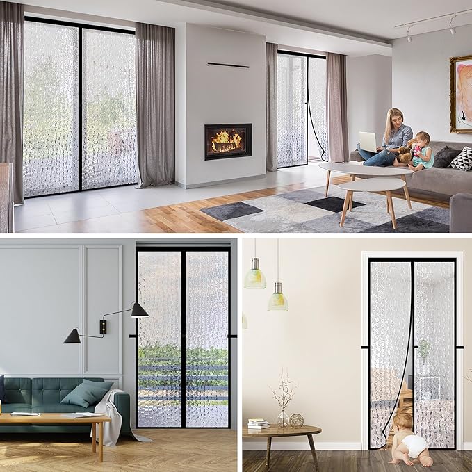 RELIANCER Magnetic Thermal Insulated Door Curtain,Waterproof EVA Door Cover,Fit Doors Size Up to 32"x96",Temperature Protection Insulated Doorway Curtain Partition,Patio Self-Closing Doors Net Screen
