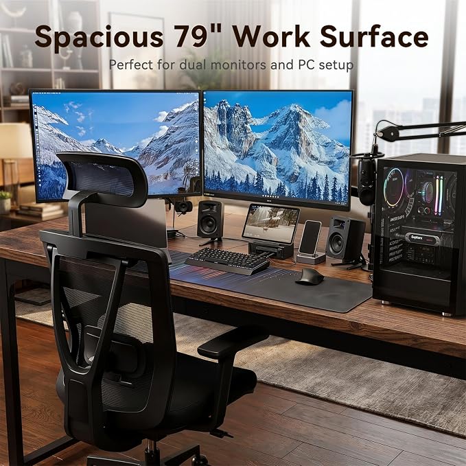 Coleshome 79 Inch Computer Desk with Power Outlet | Extra-long workspace • Supports multi-monitor setups • Stable steel frame • Spacious legroom • Home office & gaming