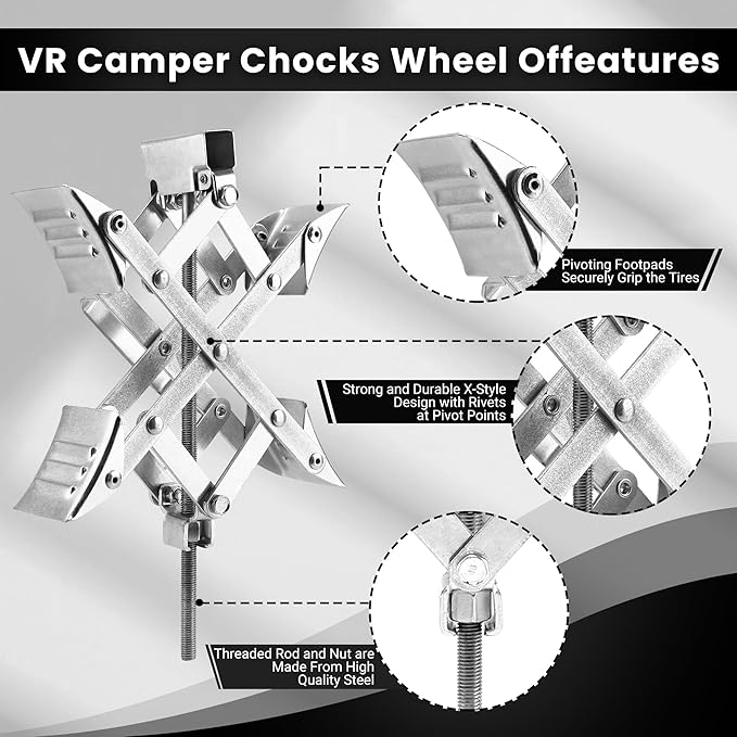 X-Shaped RV Wheel Chock Fit 3.25” to 10.5” Camper Wheel Chock Stabilizer Scissor with Accessories Pair for Travel Trailer, Heavy Duty Tire Wheel Chock Scissor Locking X Chock, 2Pack