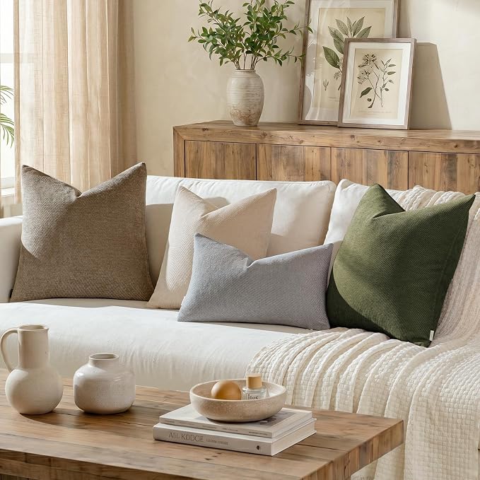 a moment Pack of 2 Decorative Chenille Throw Pillow Covers with Twill Cushion Covers for Sofa Living Room Couch Bed 22x22 Inch Grey