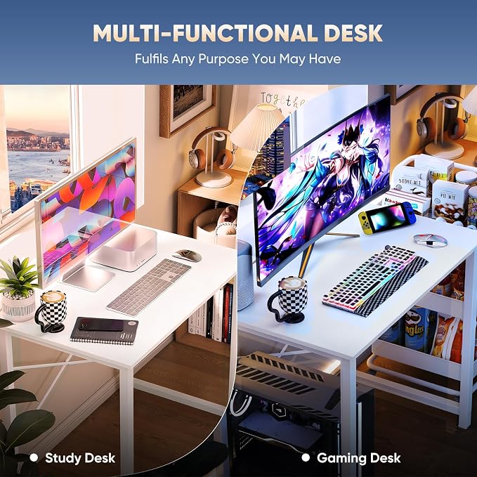 DUMOS 32 Inch Small Computer Desk, Gaming Desks for Home Office Bedroom | Modern Study Writing Work Table, Craft PC Desk Simple Workstation with Reinforcement Structure, White