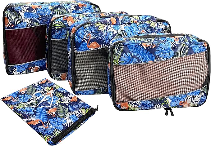 5 Set Packing Cubes for Travel Large Suitcase Luggage Organizer Bags Travel Accessories Vacation 4 Cubes 1 Laundry Pouch Bag