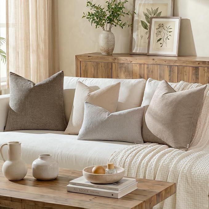 a moment Pack of 2 Decorative Chenille Throw Pillow Covers with Twill Cushion Covers for Sofa Living Room Couch Bed 12x20 Inch Dark Brown