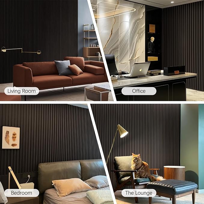 Wood Panels for Wall, Wood Slat Wall Panel - 2 Pack, Black Wood Slats for Wall, Natural Smoked Wood Veneer Accent Wall Panels, Acoustic Slat Wood Wall Panels - 12.6" W x 94.5" L