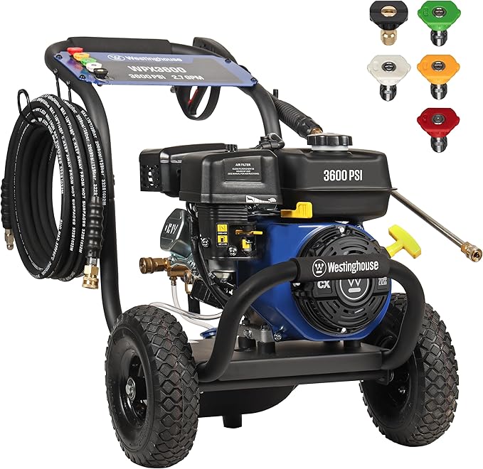 Westinghouse WPX3600 Gas Pressure Washer, 3600 PSI and 2.7 GPM, Onboard Soap Tank, Spray Gun and Wand, 5 Nozzle Set, for Cars/Fences/Driveways/Homes/Patios/Furniture