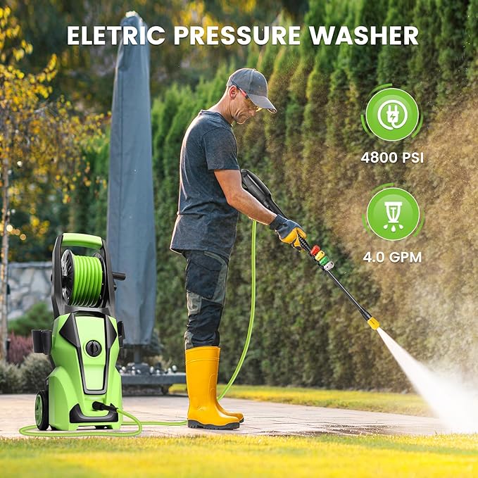 Pressure Washer 5000PSI Adjustable Pressure Power Washers with 33ft Hose, 4 Nozzle and Foam Cannon, Powerwashers Cleaner Machine for Home, Cars, Light Green