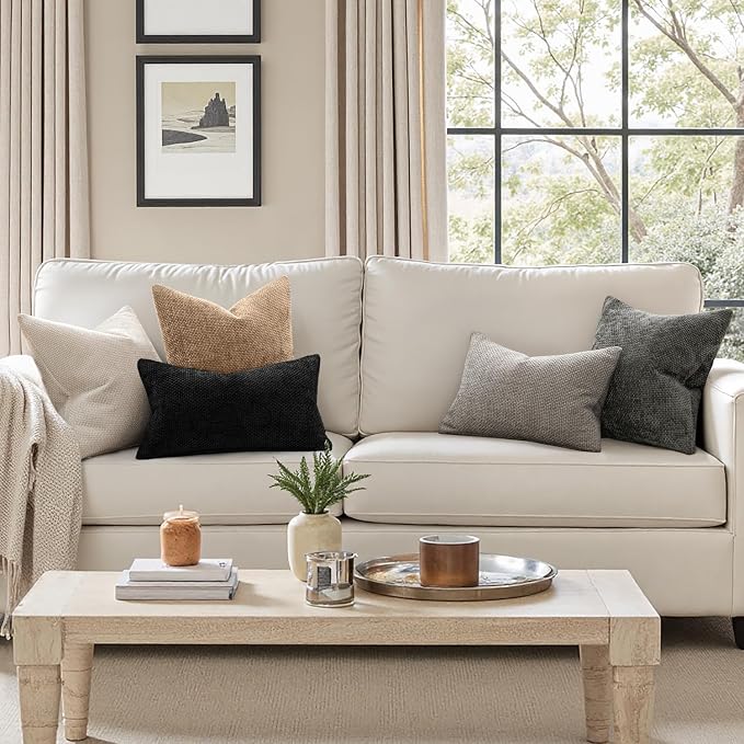 MIULEE Decorative Couch Throw Pillow Covers 18x18 Inch Khaki Camel 2 Pack | Modern Boho Accent, Soft Chenille Pillow Covers, Farmhouse Cushion Cases for Home Decor Bed Sofa Living Room