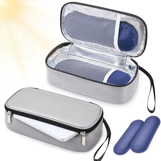 Phone Cooler Bag for Beach, Portable Phone Cooling Pouch with 2 Reusable Ice Packs, Keeps Cool in Extreme Heat for Car Pool Hiking, Extends Battery Life, Fits All Smartphones(Gray,PU)