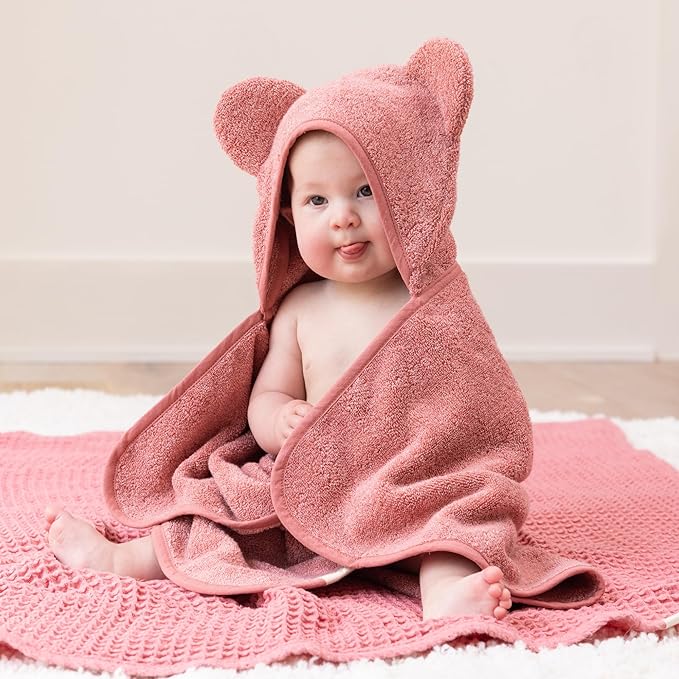 Bella Tunno Baby Bath Towel and Wash Mitt Set – Soft Absorbent Hooded Towels and Mitt-Style Baby Washcloths, Oeko-TEX Certified (Watermelon)