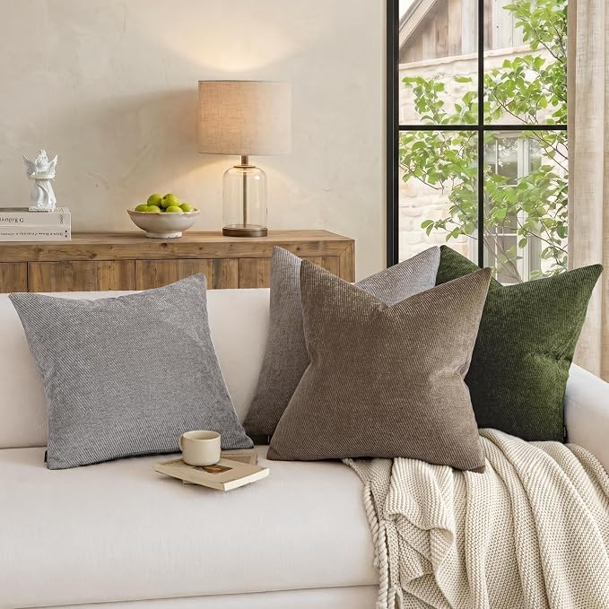 a moment Pack of 2 Decorative Chenille Throw Pillow Covers with Twill Cushion Covers for Sofa Living Room Couch Bed 22x22 Inch Grey