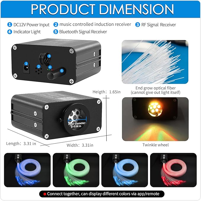 Twinkle Starlight Headliner Kit Mixed 450pcs 9.8ft, 16W Small Size Fiber Optic Lights Car Star Roof Lights with APP/RF Remote Music Mode