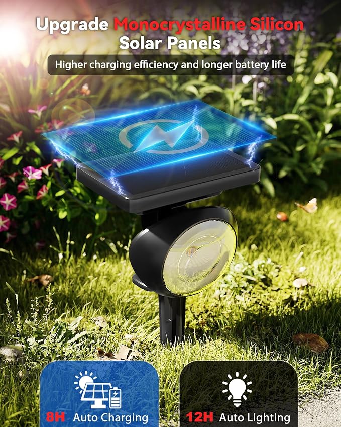 Focusing Solar Spot Lights Outdoor Waterproof, RGB+3CCT Tree Uplights 4Pack | Multicolor Focused Lens Spotlight, Dusk-to-dawn Light, Stake or Wall Mounting for Yard Landscape Garden Path Halloween Decor