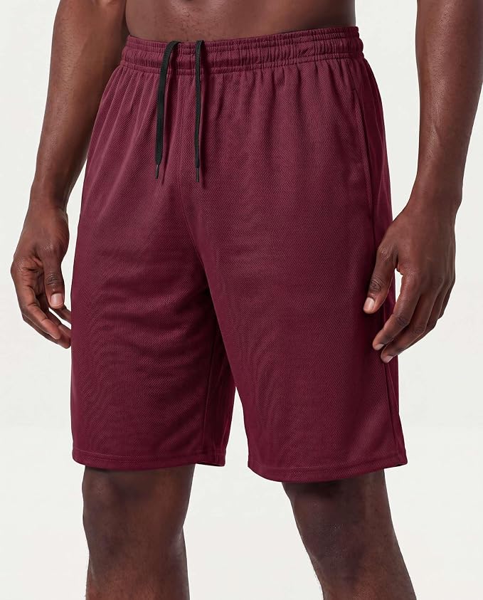 5 Pack Men's Mesh Shorts Athletic Basketball Sports Gym Workout Pockets | Cooling Moisture-Wicking, 9", Long, Quick-Dry, Breathable, Elastic Drawstring Waistband. Running, Exercise, Soccer, Training.