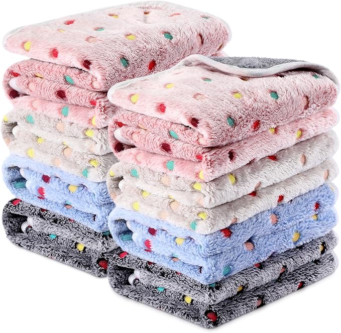 Tudomro 8 Pcs Guinea Pig Blankets Absorbent Washable Animal Fleece Bedding Cage Liners Waterproof Reusable Pet Pee Sleep Mat Pad Cover for Chinchilla Hamster Ferret(Dot,47 x 24 Inch)